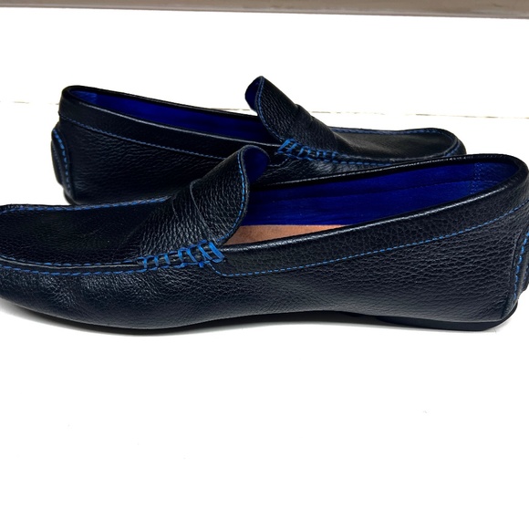 Donald J. Pliner Varran Black Pebbled Leather Loafer/Moc w/ Blue Contrast Stitch - Picture 8 of 13